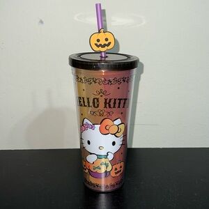 Sanrio Hello Kitty Halloween Orange & Purple Pumpkin Plastic Tumbler With Straw